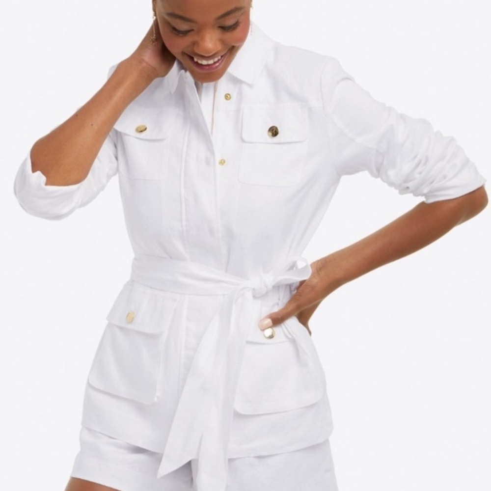 Draper James White Linen Utility Jacket with Belt NEW Size XS